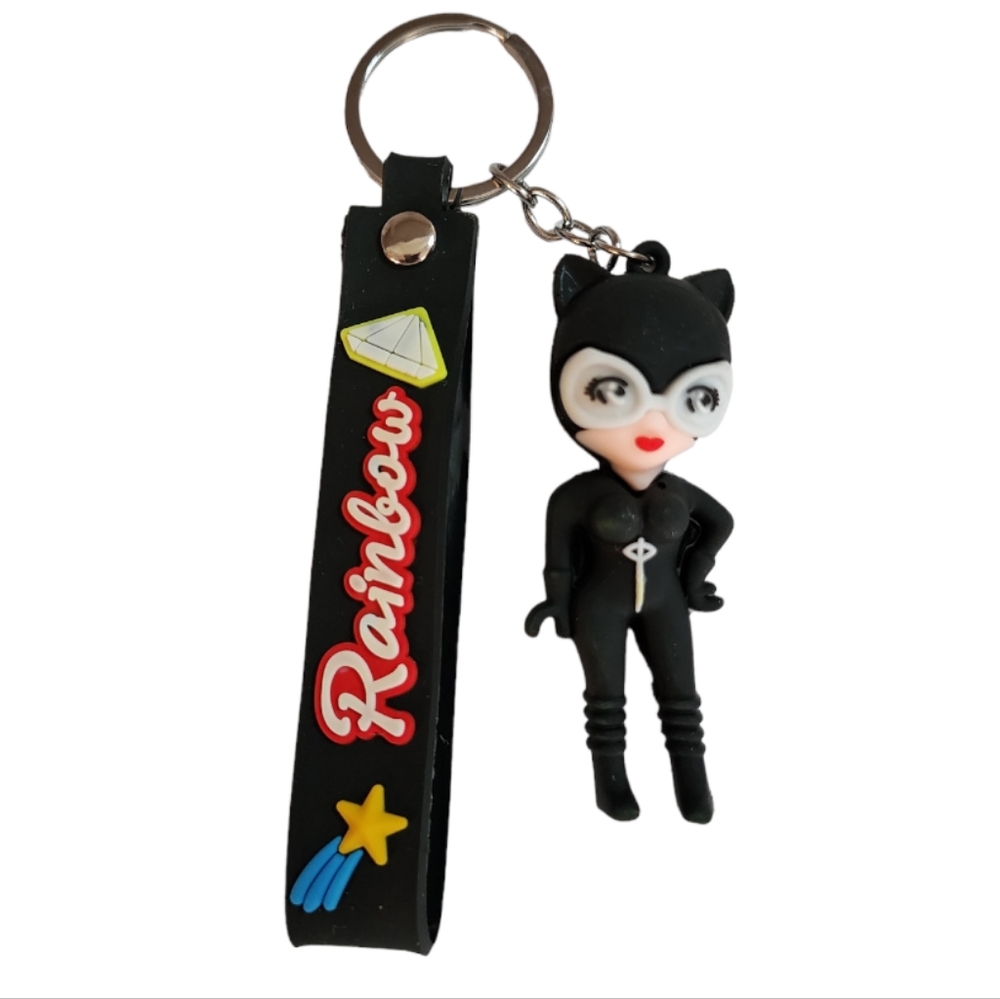 Cat Woman 3D Keychain Yellow Wrist Strap